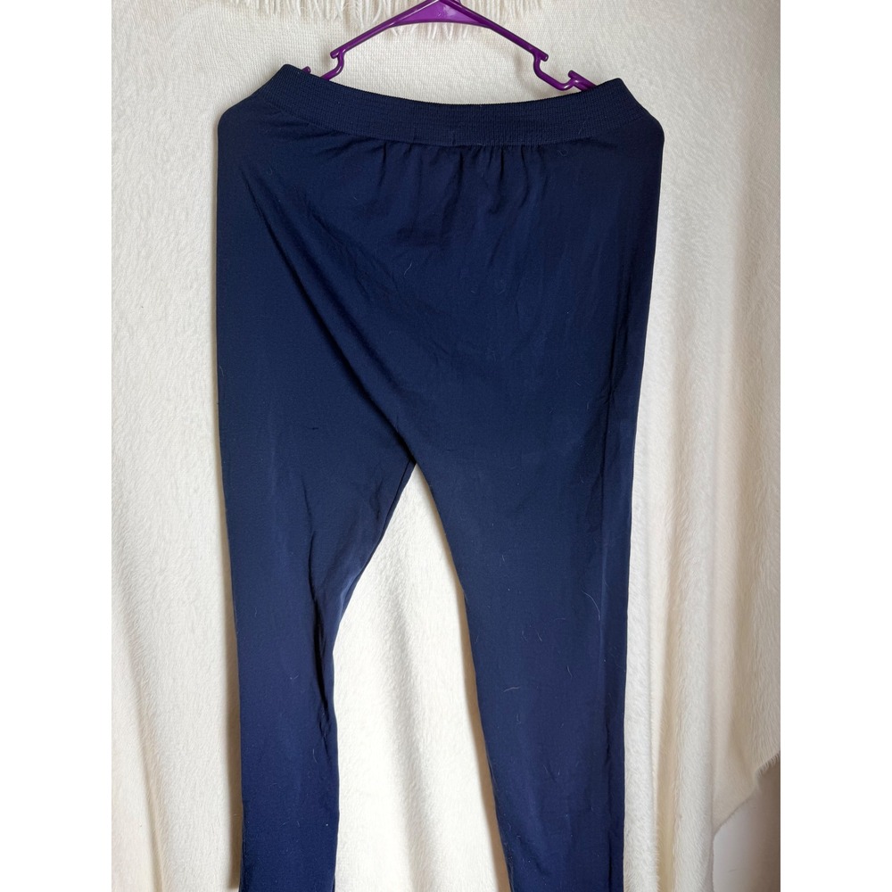 Feathers Navy Blue High Waisted Leggings Women Plus Size 2X 3X Stretch Knit - Picture 4 of 6